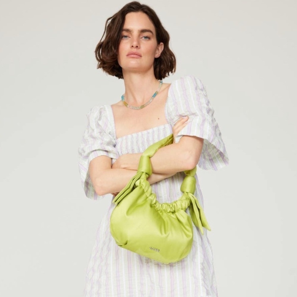 GANNI Occasion Small Hobo Bag Puffy Knotted Handle Lime Green One Size